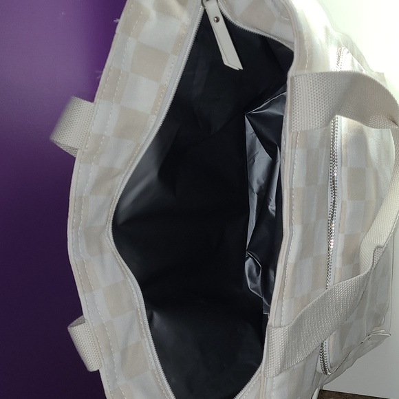 Cooler insulated Lg Bag Shell Checker Tote Adjustable Strap Zip & Pockets A/N - Picture 5 of 8